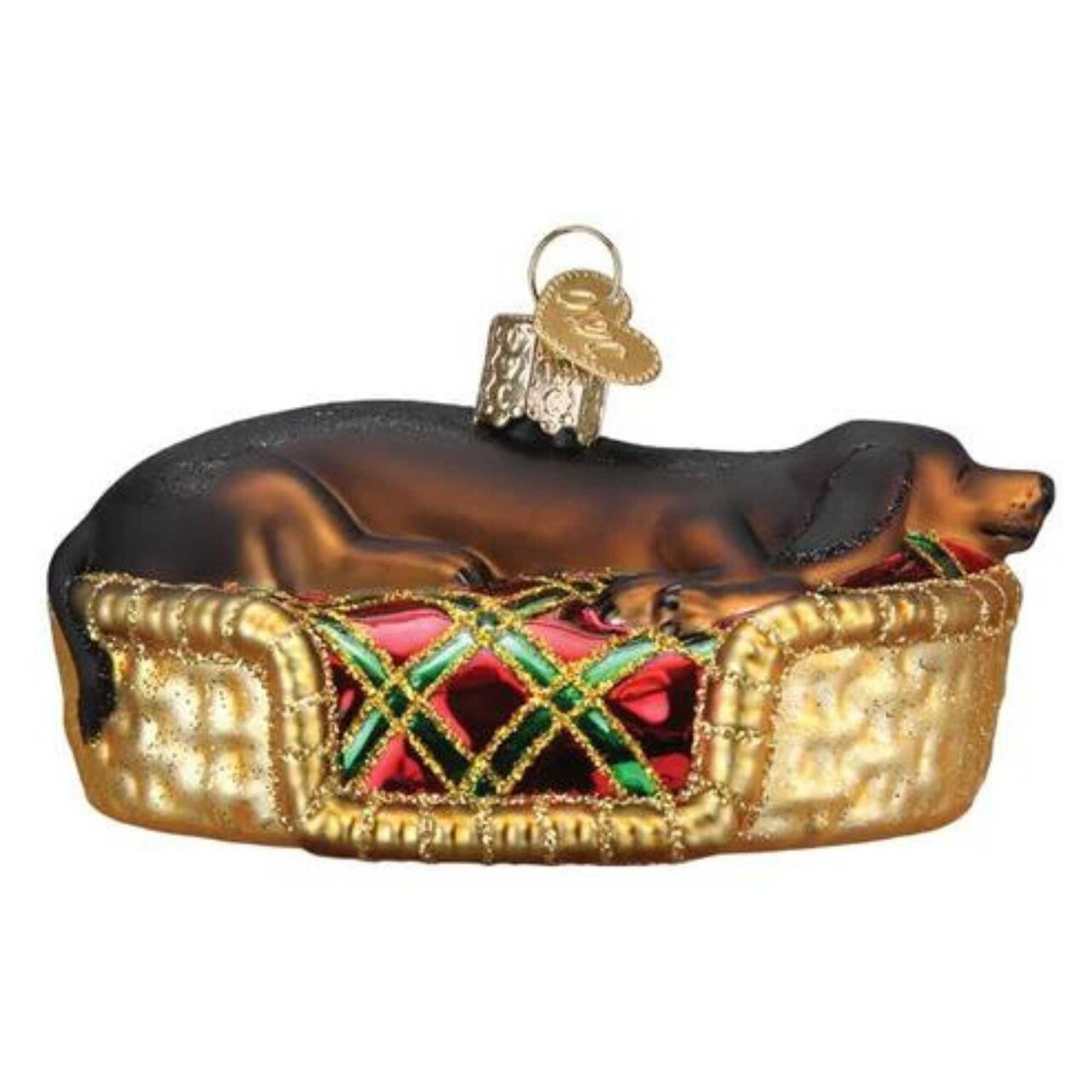 Old World Christmas 2.0 Inch Sleepy Dachshund Christmas Tree Ornament , Dog Bed Drea,Ming
